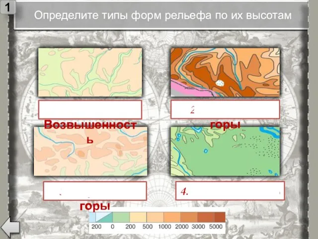 Определите типы форм рельефа по их высотам 1 1. Возвышенность 2.