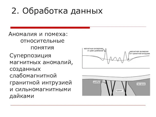 2. Обработка данных Аномалия и помеха: относительные понятия Суперпозиция магнитных аномалий,