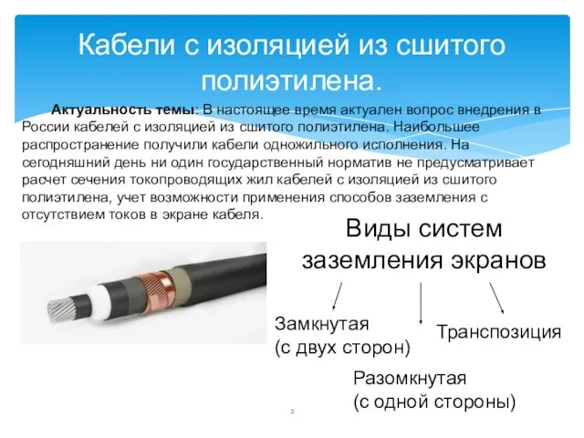 Кабели с изоляцией из сшитого полиэтилена. Актуальность темы: В настоящее время