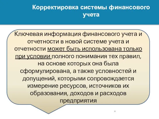 Корректировка системы финансового учета Ключевая информация финансового учета и отчетности в