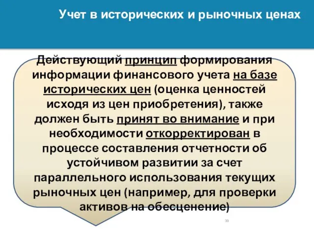 Учет в исторических и рыночных ценах Действующий принцип формирования информации финансового