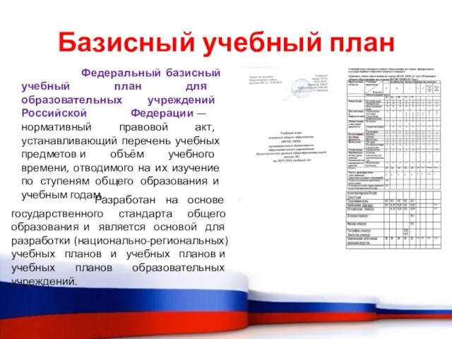 Базисный учебный план Федеральный базисный учебный план для образовательных учреждений Российской
