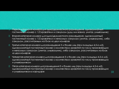 Первая категория номера для одно/двухместного размещения, однокомнатный гостиничный номер с 1/2