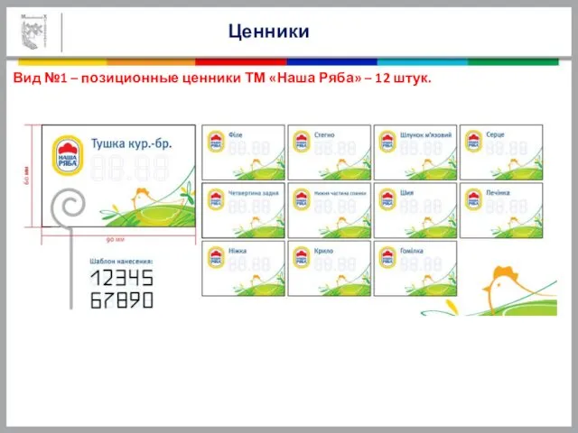 Ценники Вид №1 – позиционные ценники ТМ «Наша Ряба» – 12 штук.