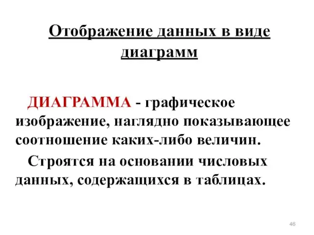 Отображение данных в виде диаграмм ДИАГРАММА - графическое изображение, наглядно показывающее