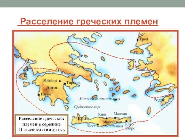 Расселение греческих племен Расселение греческих племен в середине II тысячелетия до н.э.