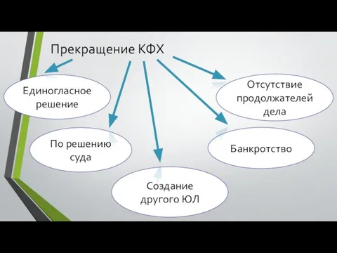 Прекращение КФХ Единогласное решение По решению суда Банкротство Отсутствие продолжателей дела Создание другого ЮЛ