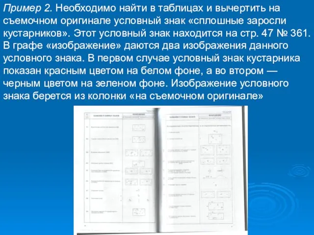 Пример 2. Необходимо найти в таблицах и вычертить на съемочном оригинале