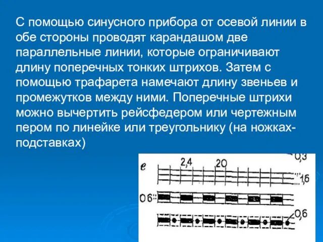 С помощью синусного прибора от осевой линии в обе стороны проводят