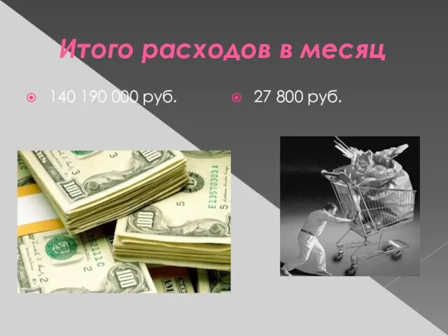 Итого расходов в месяц 140 190 000 руб. 27 800 руб.