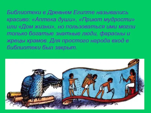 Библиотеки в Древнем Египте назывались красиво: «Аптека души», «Приют мудрости» или