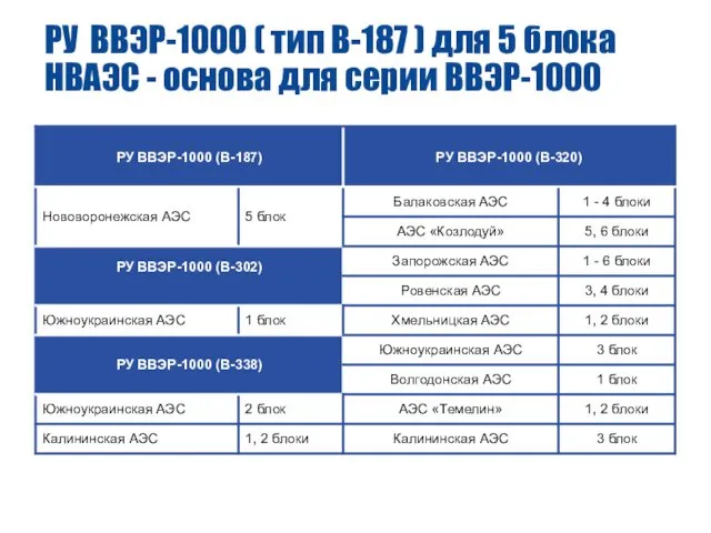 РУ ВВЭР-1000 ( тип В-187 ) для 5 блока НВАЭС - основа для серии ВВЭР-1000