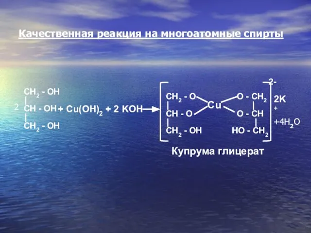 Качественная реакция на многоатомные спирты 2 +4H2O CH2 - OH CH