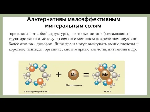 Альтернативы малоэффективным минеральным солям представляют собой структуры, в которых лиганд (связывающая