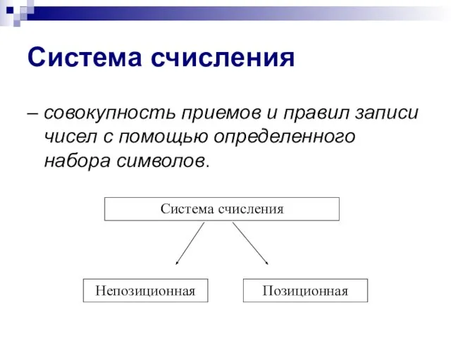 Система счисления – совокупность приемов и правил записи чисел с помощью