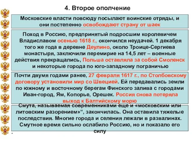 * 4. Второе ополчение Московские власти повсюду посылают воинские отряды, и