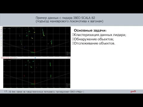 Пример данных с лидара IBEO SCALA B2 (подъезд маневрового локомотива к