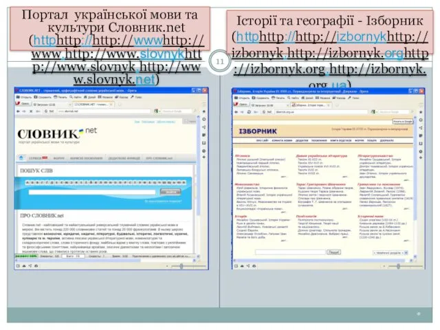 * Портал української мови та культури Словник.net (httphttp://http://wwwhttp://www.http://www.slovnykhttp://www.slovnyk.http://www.slovnyk.net) Історії та географії - Ізборник (httphttp://http://izbornykhttp://izbornyk.http://izbornyk.orghttp://izbornyk.org.http://izbornyk.org.ua)