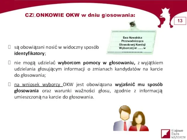 CZŁONKOWIE OKW w dniu głosowania: są obowiązani nosić w widoczny sposób