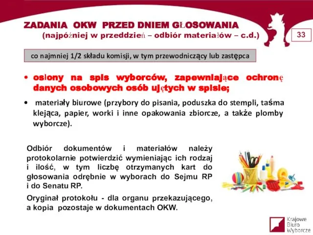 ZADANIA OKW PRZED DNIEM GŁOSOWANIA (najpóźniej w przeddzień – odbiór materiałów