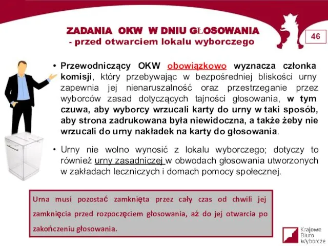 ZADANIA OKW W DNIU GŁOSOWANIA - przed otwarciem lokalu wyborczego Przewodniczący