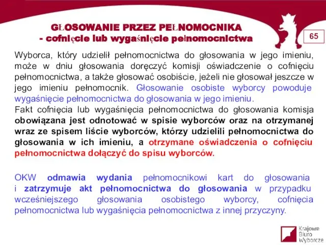 GŁOSOWANIE PRZEZ PEŁNOMOCNIKA - cofnięcie lub wygaśnięcie pełnomocnictwa Wyborca, który udzielił