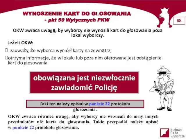 WYNOSZENIE KART DO GŁOSOWANIA - pkt 50 Wytycznych PKW OKW zwraca