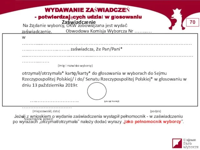 WYDAWANIE ZAŚWIADCZEŃ - potwierdzających udział w głosowaniu Na żądanie wyborcy, OKW