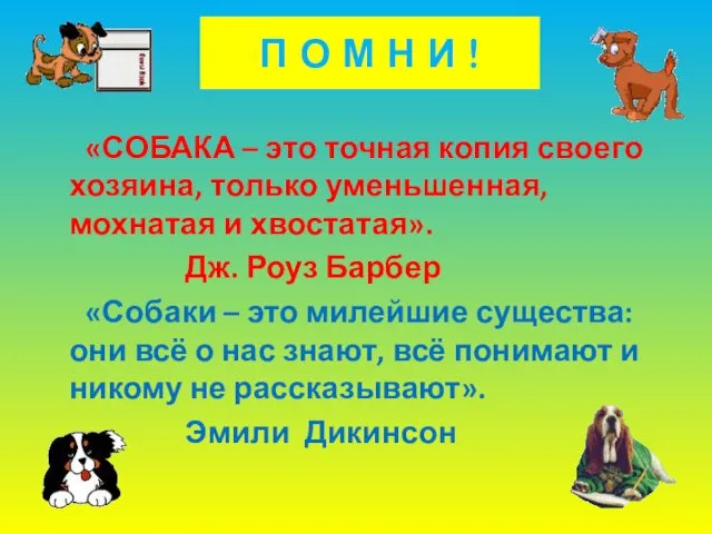 П О М Н И ! «СОБАКА – это точная копия