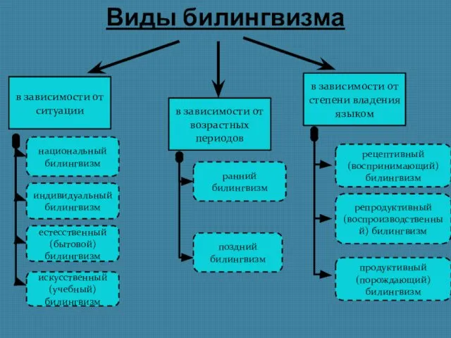 Виды билингвизма в зависимости от ситуации в зависимости от возрастных периодов