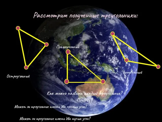 Рассмотрим полученные треугольники: Как можно назвать каждый треугольник? Почему? Может ли