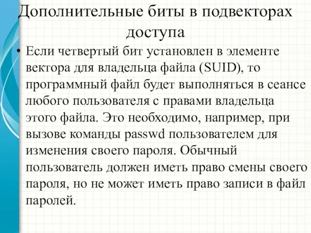 Дополнительные биты в подвекторах доступа Если четвертый бит установлен в элементе