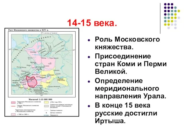 14-15 века. Роль Московского княжества. Присоединение стран Коми и Перми Великой.