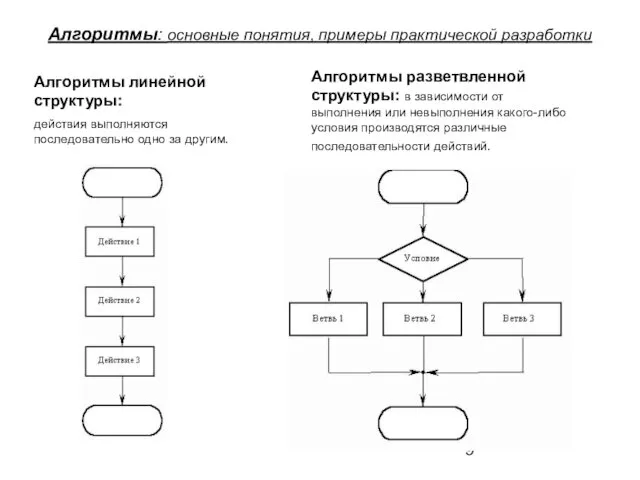 Алгоритмы: основные понятия, примеры практической разработки Алгоритмы линейной структуры: действия выполняются