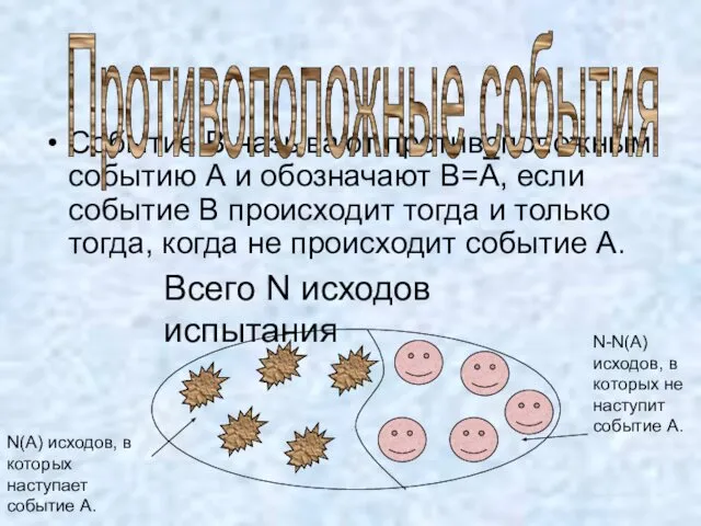 Событие В называют противоположным событию А и обозначают В=А, если событие