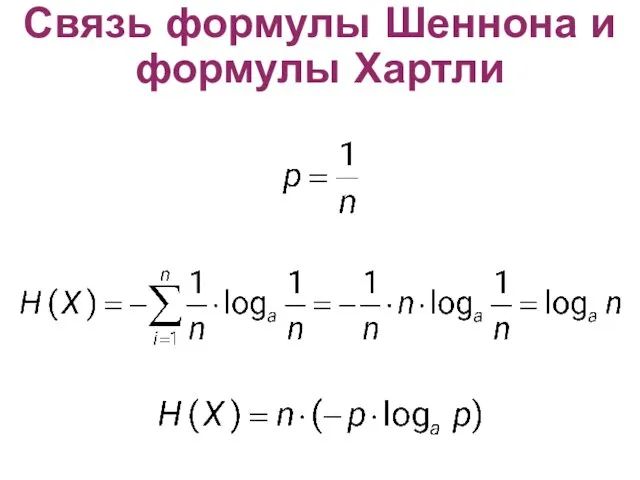 Связь формулы Шеннона и формулы Хартли