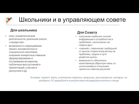 Школьники и в управляющем совете Для школьника опыт управленческой деятельности, реальная