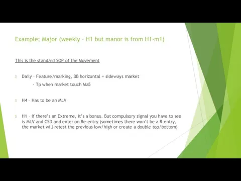 Example; Major (weekly – H1 but manor is from H1-m1) This