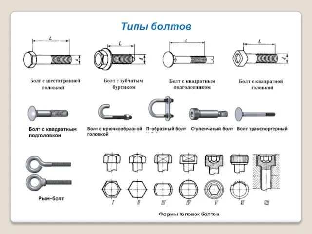 Типы болтов Формы головок болтов