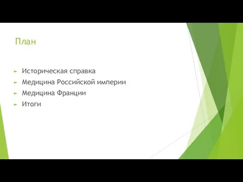 План Историческая справка Медицина Российской империи Медицина Франции Итоги