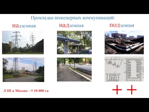 Прокладка инженерных коммуникаций: надземная надземная подземная ЛЭП в Москве - ≅ 10 000 га + +