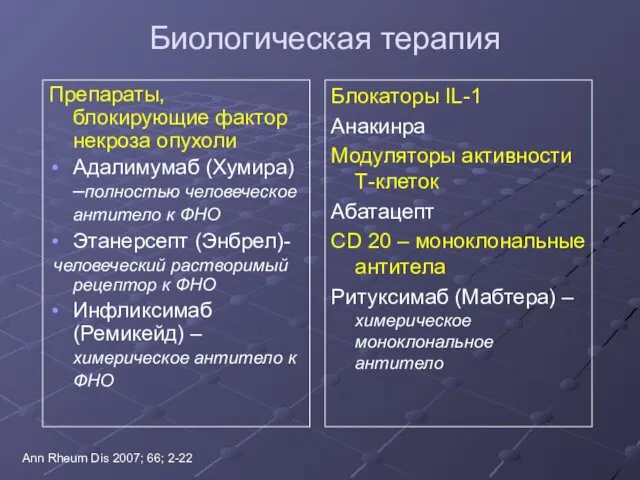 Биологическая терапия Препараты, блокирующие фактор некроза опухоли Адалимумаб (Хумира) –полностью человеческое