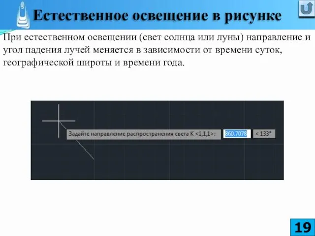 При естественном освещении (свет солнца или луны) направление и угол падения