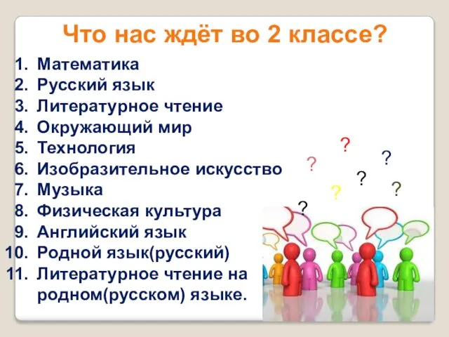 Что нас ждёт во 2 классе? Математика Русский язык Литературное чтение