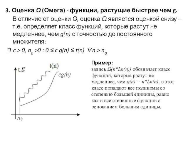 3. Оценка Ω (Омега) - функции, растущие быстрее чем g. В