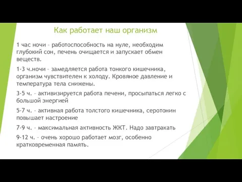 Как работает наш организм 1 час ночи – работоспособность на нуле,