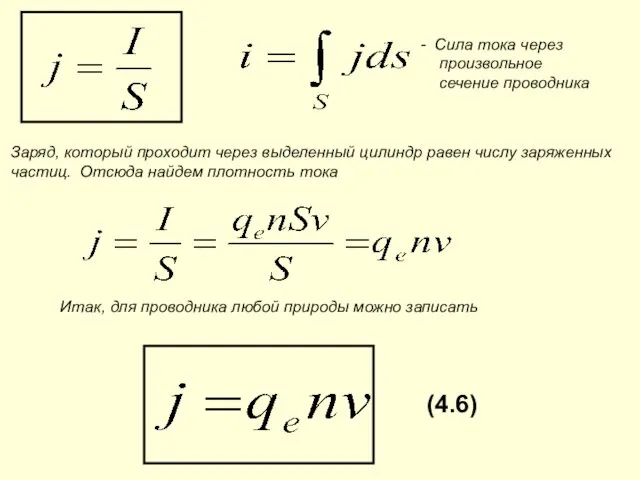 Заряд, который проходит через выделенный цилиндр равен числу заряженных частиц. Отсюда