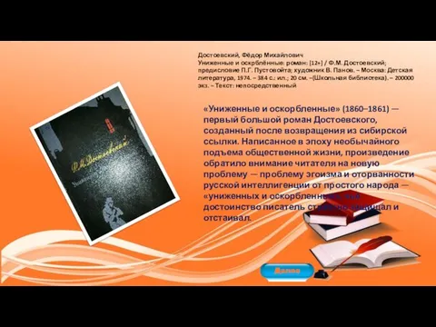 Достоевский, Фёдор Михайлович Униженные и оскрблённые: роман: [12+] / Ф.М. Достоевский;