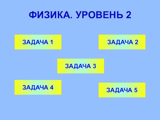 ФИЗИКА. УРОВЕНЬ 2 ЗАДАЧА 1 ЗАДАЧА 3 ЗАДАЧА 2 ЗАДАЧА 5 ЗАДАЧА 4