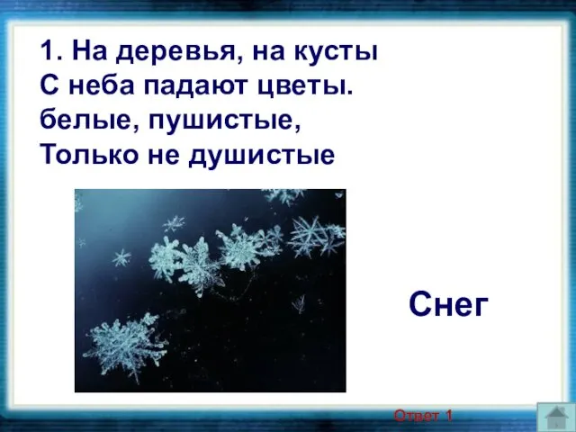 Снег 1. На деревья, на кусты С неба падают цветы. белые,